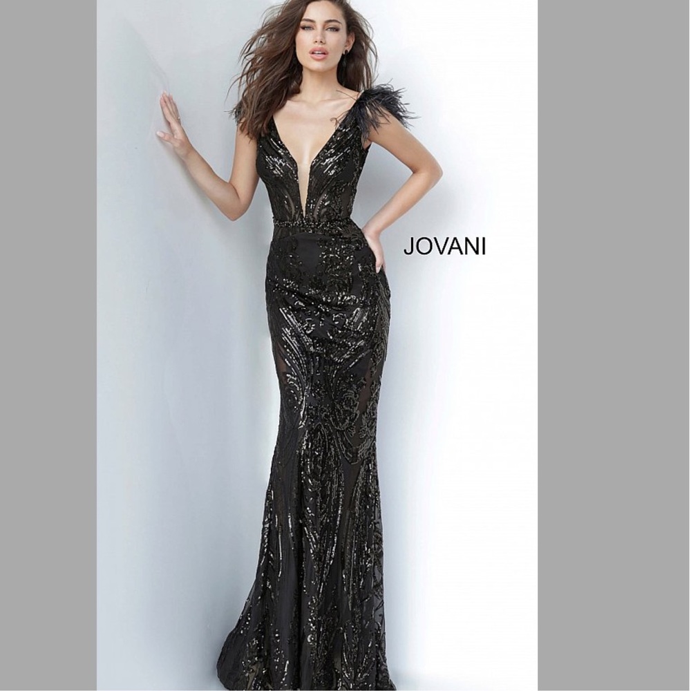 Jovani Black Sequin Fitted Evening Dress 3180